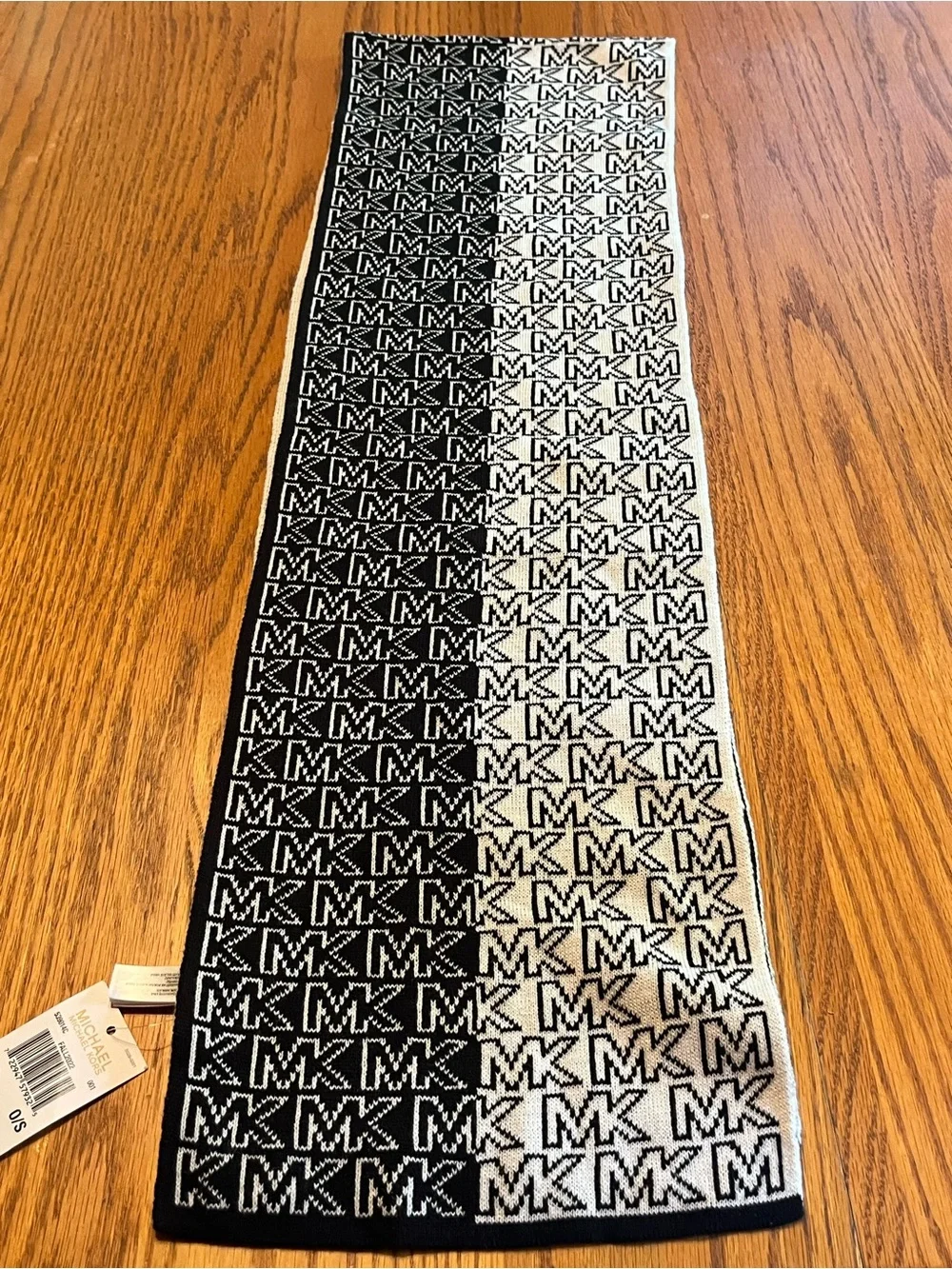 Michael Kors Black & Cream MK Logo Reversible Scarf NWT